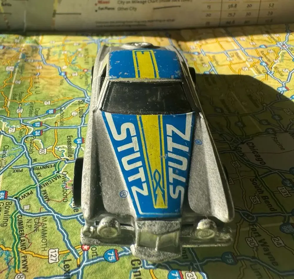 VTG 1979 Hot Wheels Stutz Blackhawk Diecast Car Silver w/ Blue & Yellow Tampos